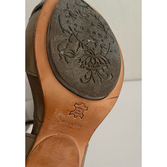 Neosens 39 / 9 Heels Leather Peep Toe Olive Green Ankle Strap Pumps T Strap - Picture 10 of 11